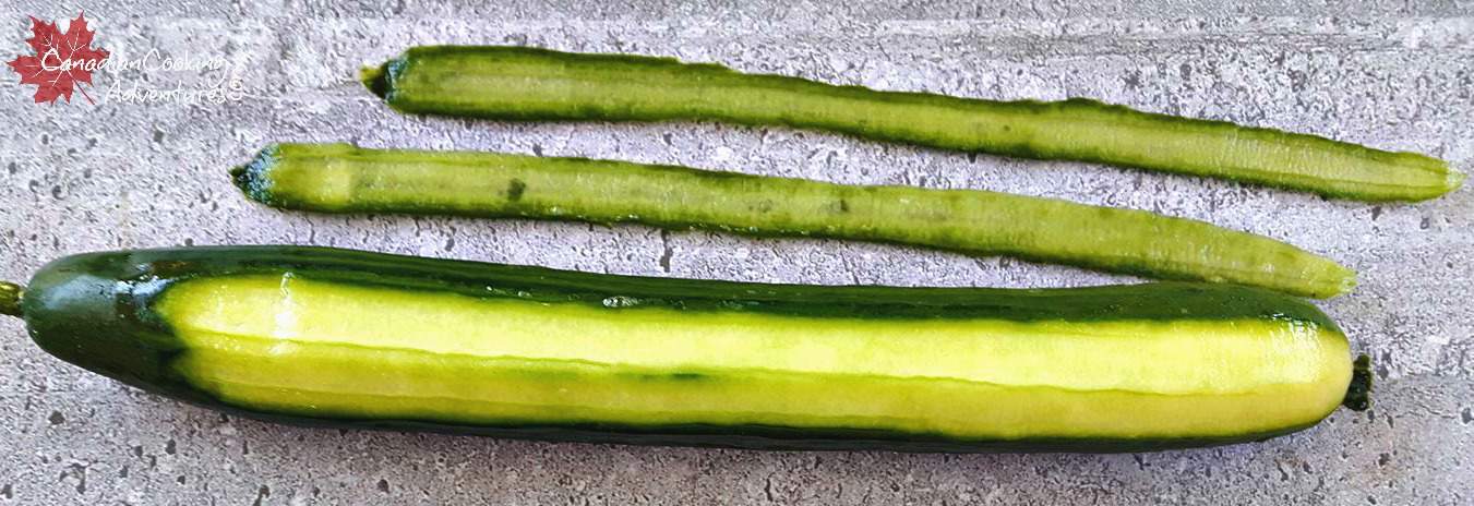 Peeling an English cucumber 