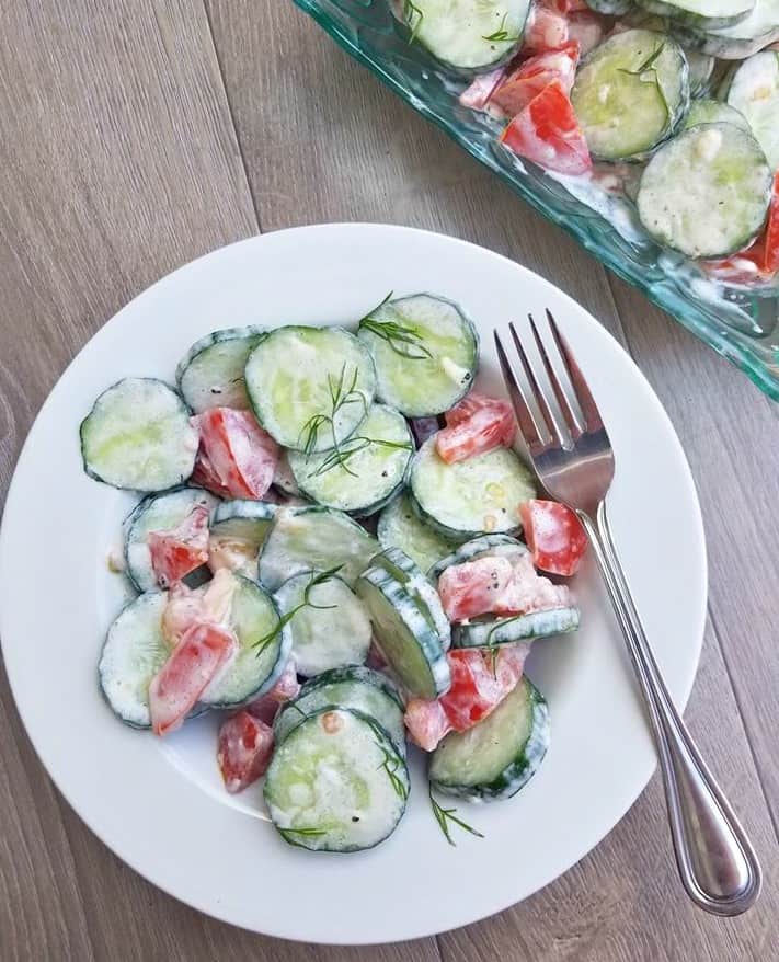 Creamy Lemon Cucumber and Tomato Salad