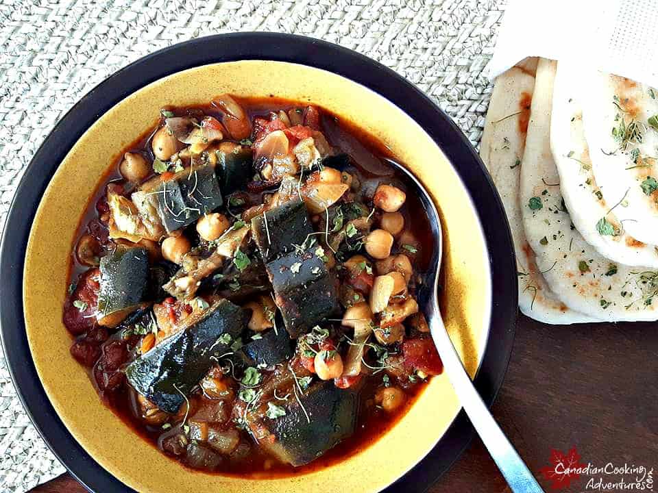 eggplant chickpea curry simmered in spices