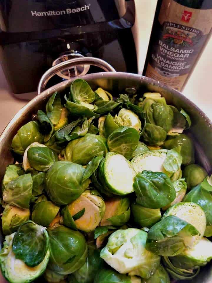 making the Shredded Brussel Sprouts with Bacon and Balsamic