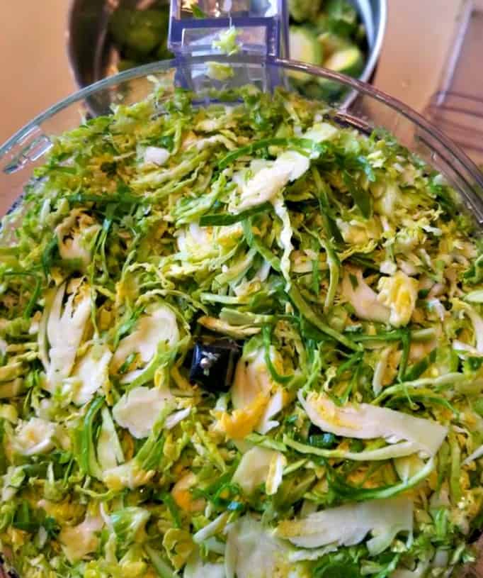 Shredded Brussel Sprouts in food processor 