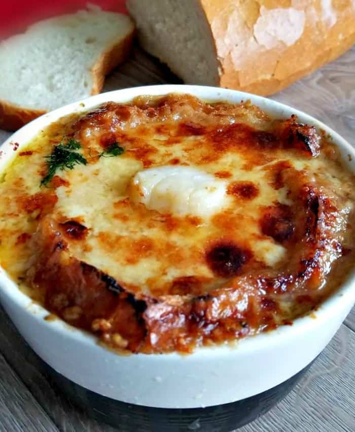 French Onion Soup with Broiled Scallops