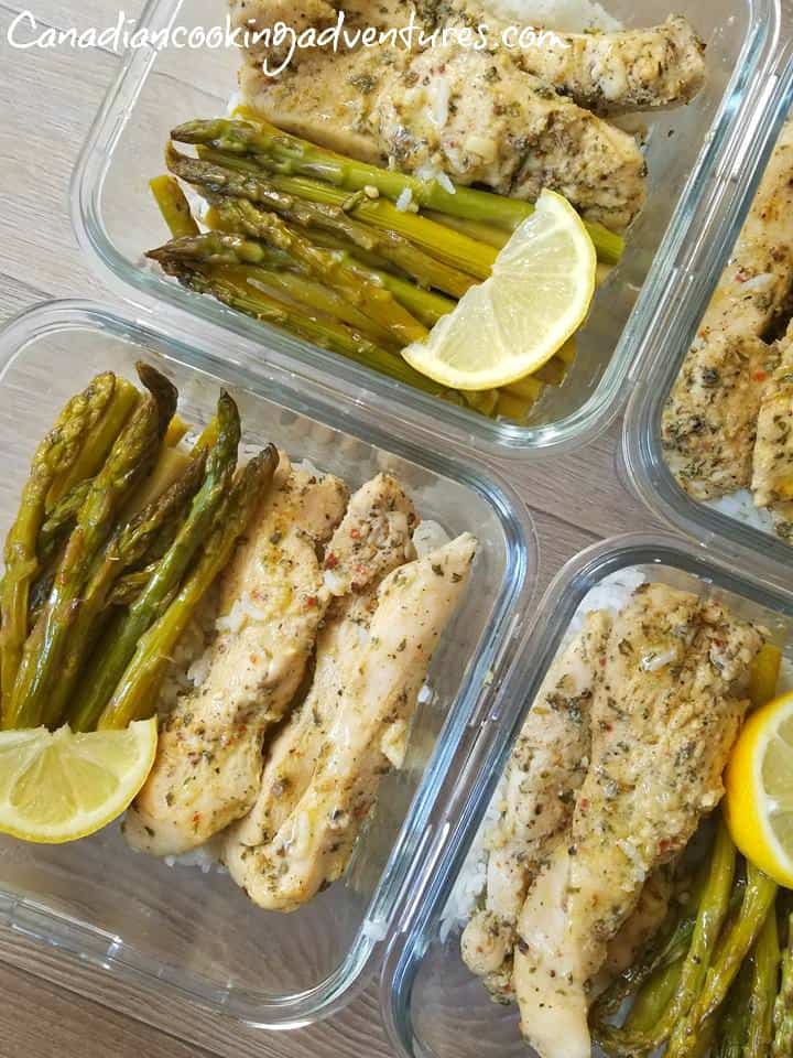 FOUR MEAL PREPS Lemon Herb Chicken and Asparagus
