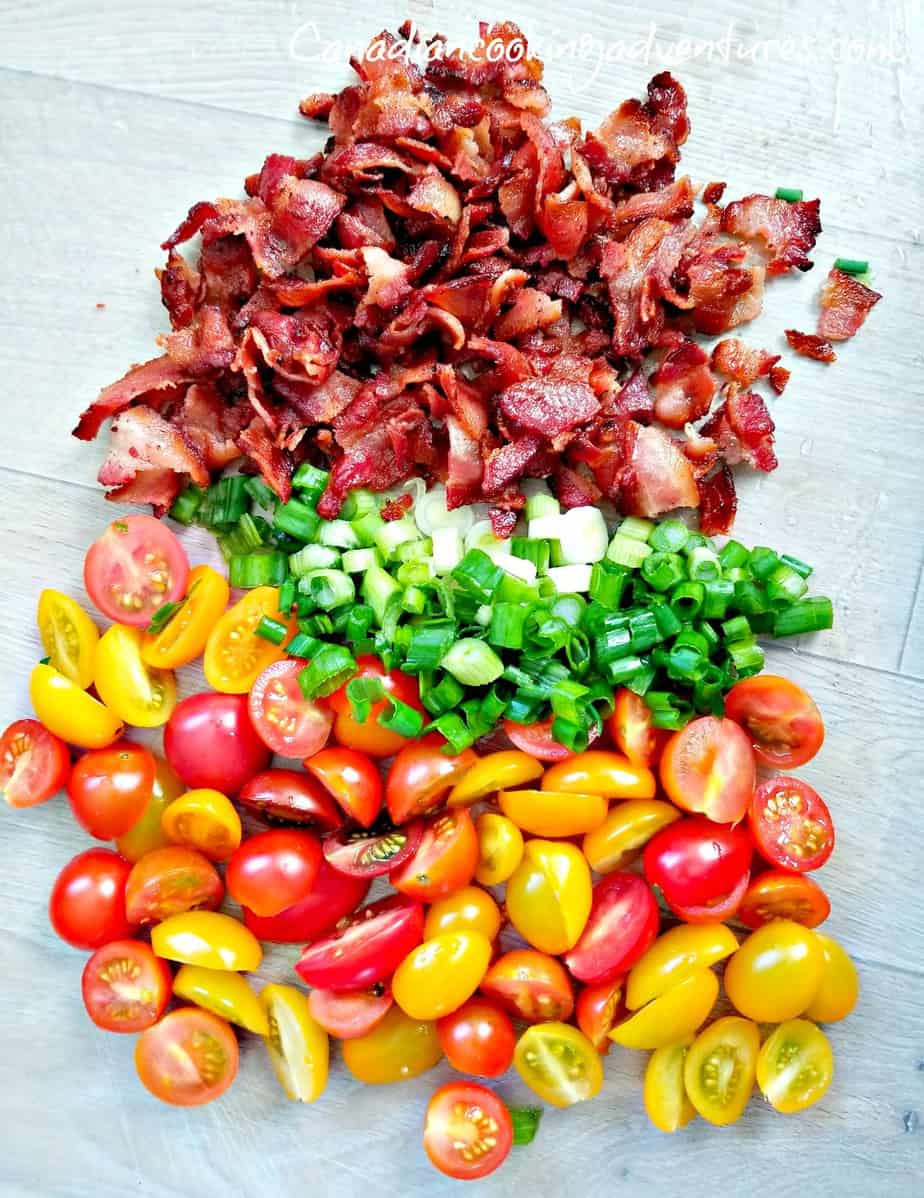 chopped bacon, green onions and baby tomatoes