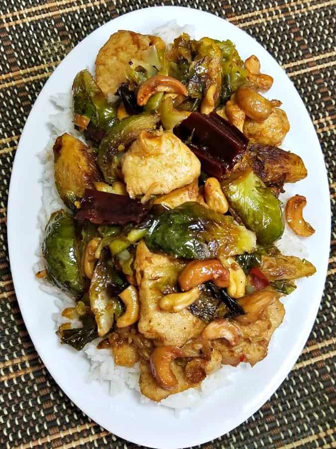 Kung Pao Chicken with brussel sprouts 