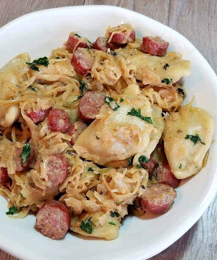 Farmer Sausage Skillet with Perogies