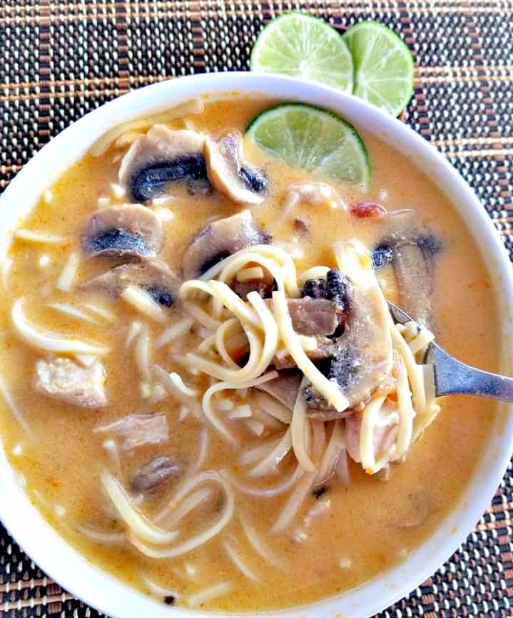 Thai Chicken Noodle and Mushroom Soup