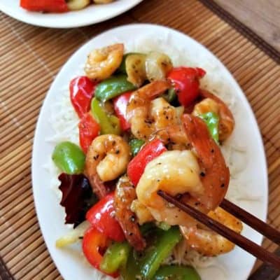 chinese black pepper shrimp on a plate