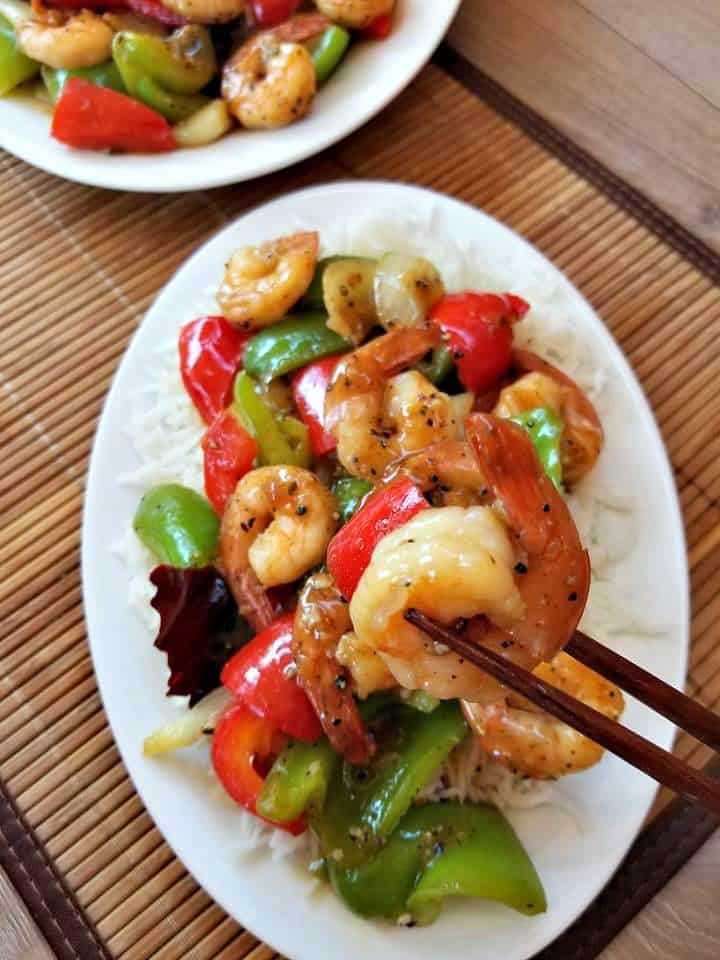 chinese black pepper shrimp on a plate