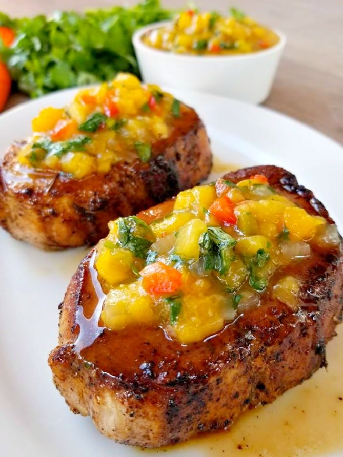 Rosemary Pork Chops with Peach Salsa 