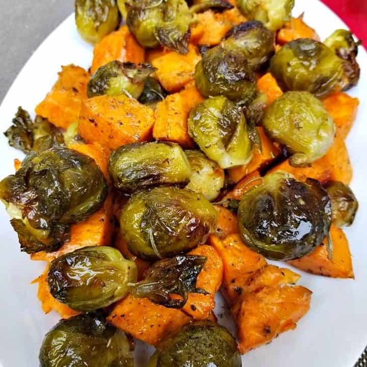 Baked Sweet Potatoes and Brussel Sprouts