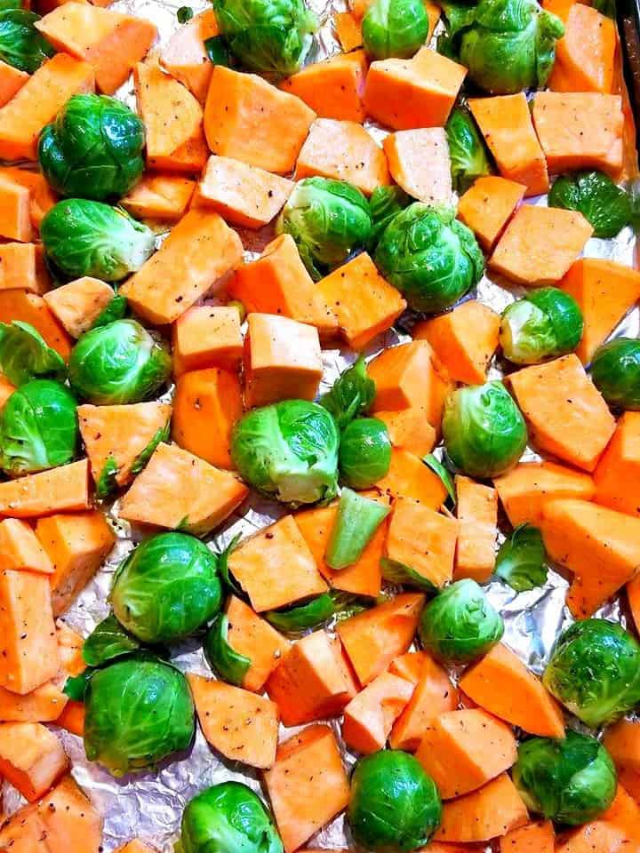 Baked Sweet Potatoes and Brussel Sprouts