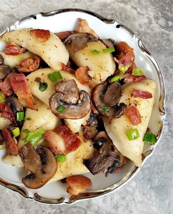 Perogies with Bacon and Mushrooms