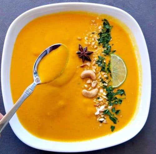 Thai Carrot Soup with a spoon