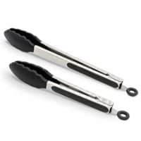 2 Pack Black Kitchen Tongs, Premium Silicone BPA Free Non-Stick Stainless Steel BBQ Cooking Grilling Locking Food Tongs, 9-Inch & 12-Inch