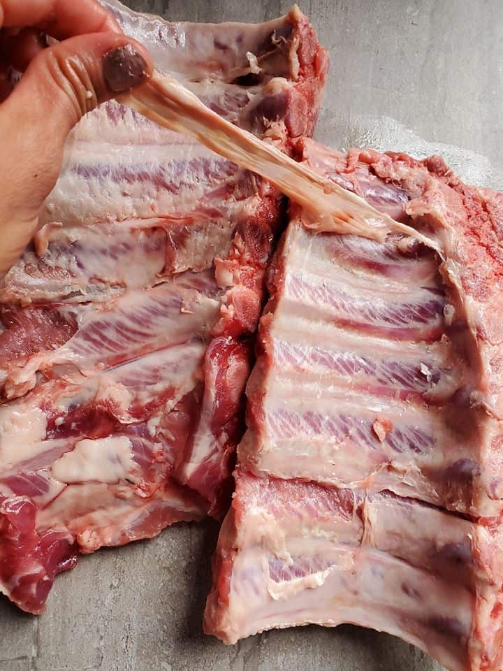removing the membrane from the ribs