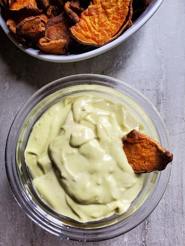 Air Fryer Sweet Potato Chips and dip