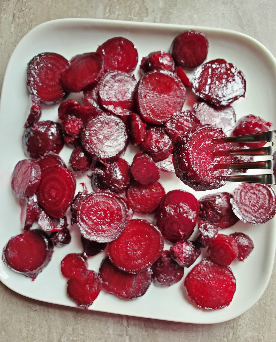 air fryer beets on a fork