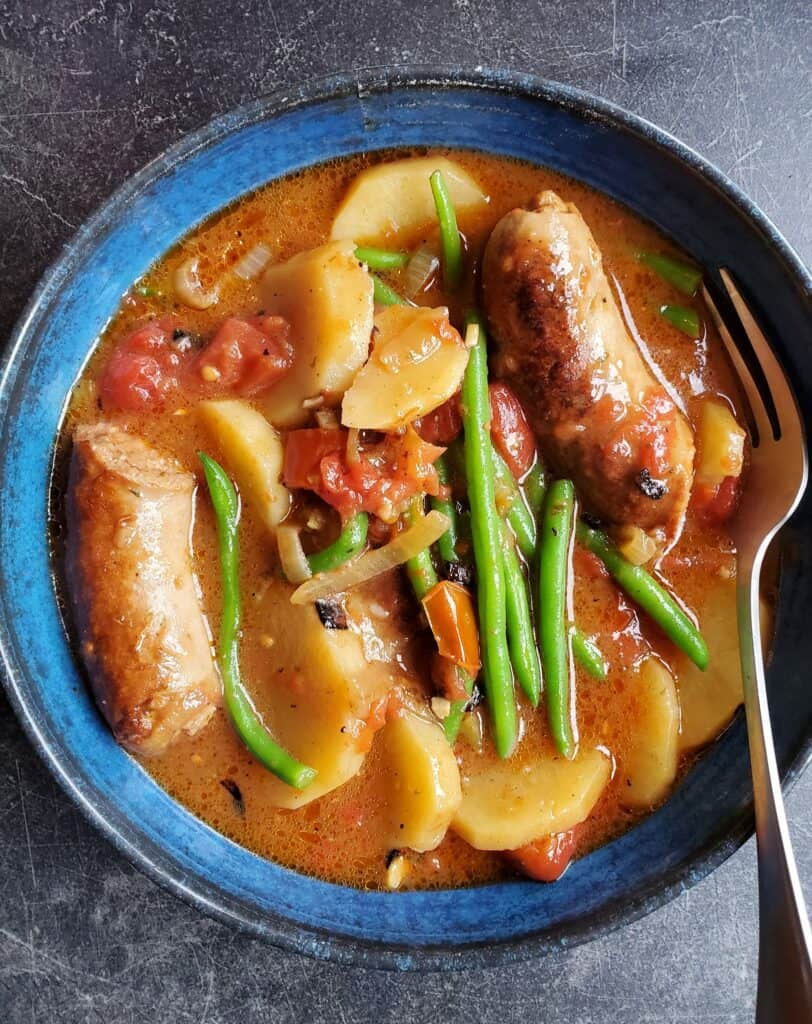 Sausage potatoes and green beans