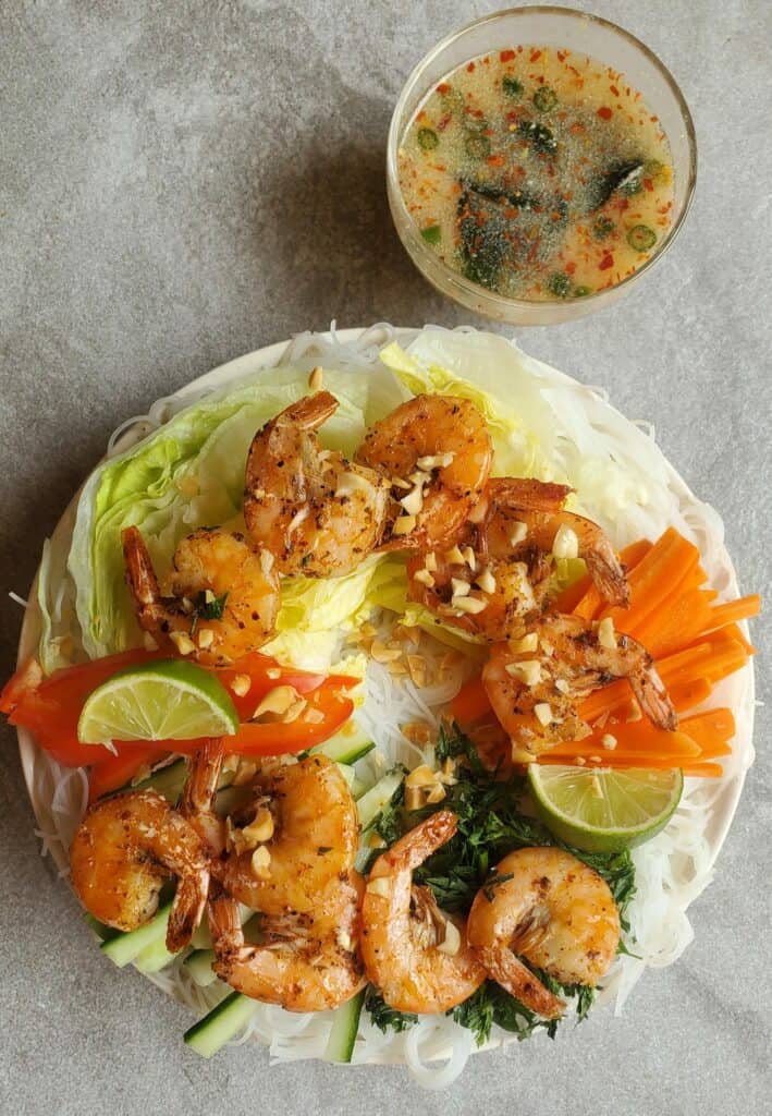 Vietnamese Salad Vermicelli with Shrimp and Vietnamese Salad Dressing 
